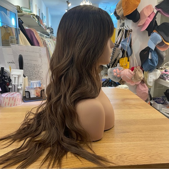 Human hair blend brown wig with bang - Picture 4 of 9